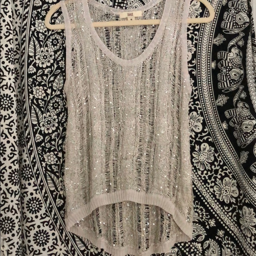 ISSI DELICATELY SEQUINED LOOSE KNIT TANK